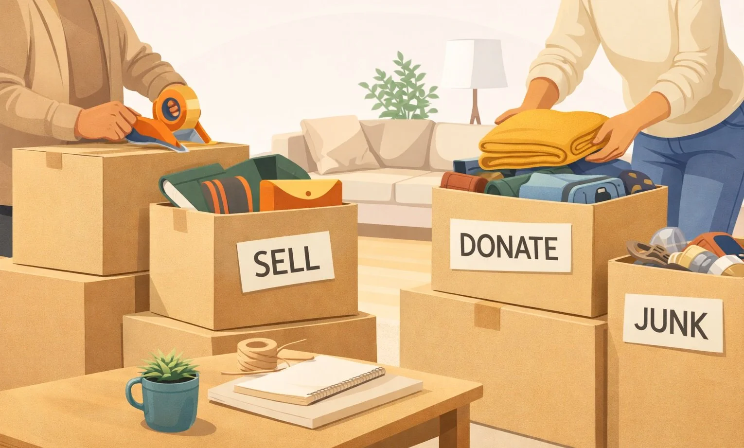 House Edit decluttering and downsizing service helping homeowners sort items into sell, donate, and discard while preparing a home for sale in London Ontario.