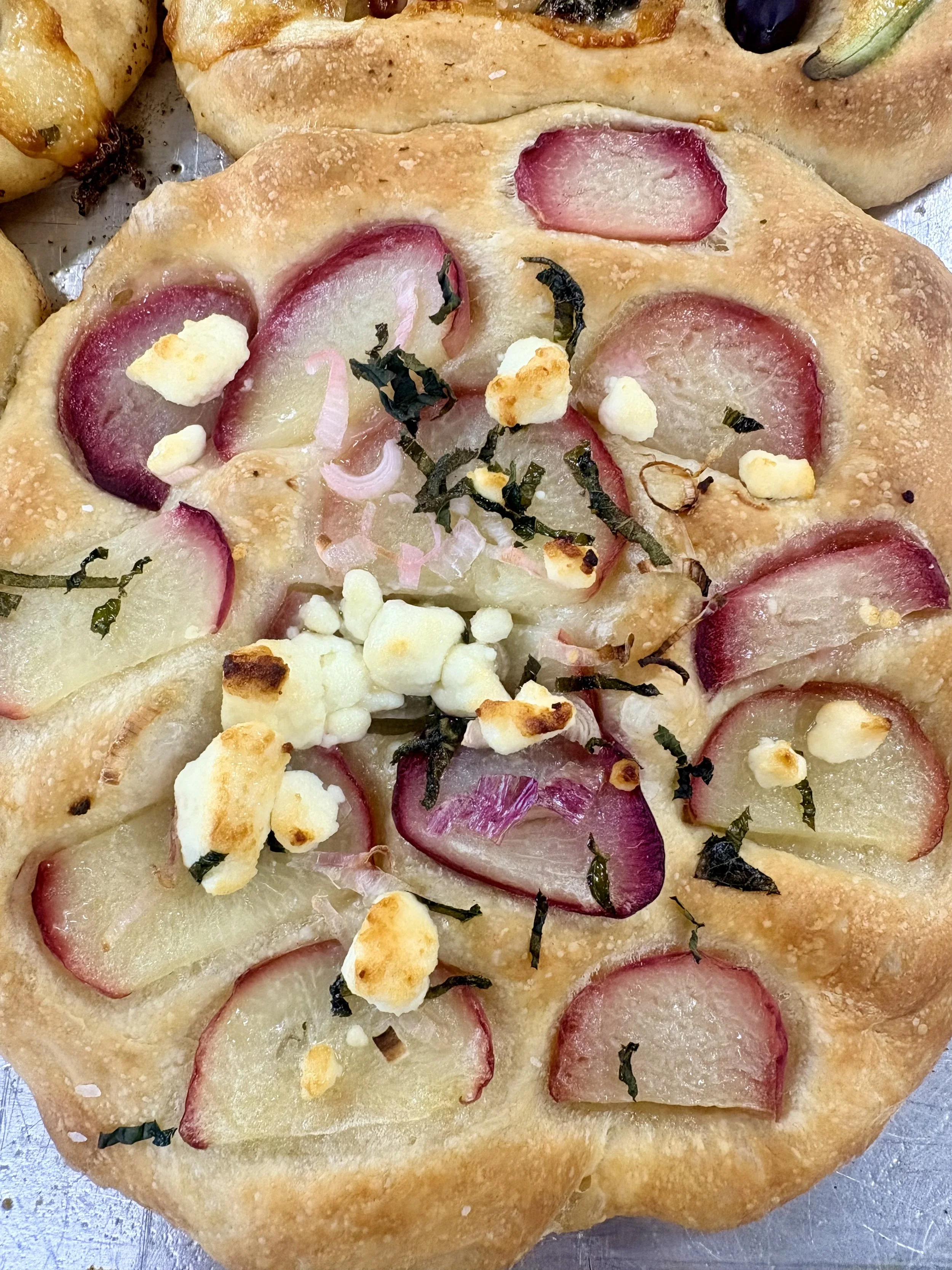 Peach, Feta & Caramelized Red Onion Focaccia