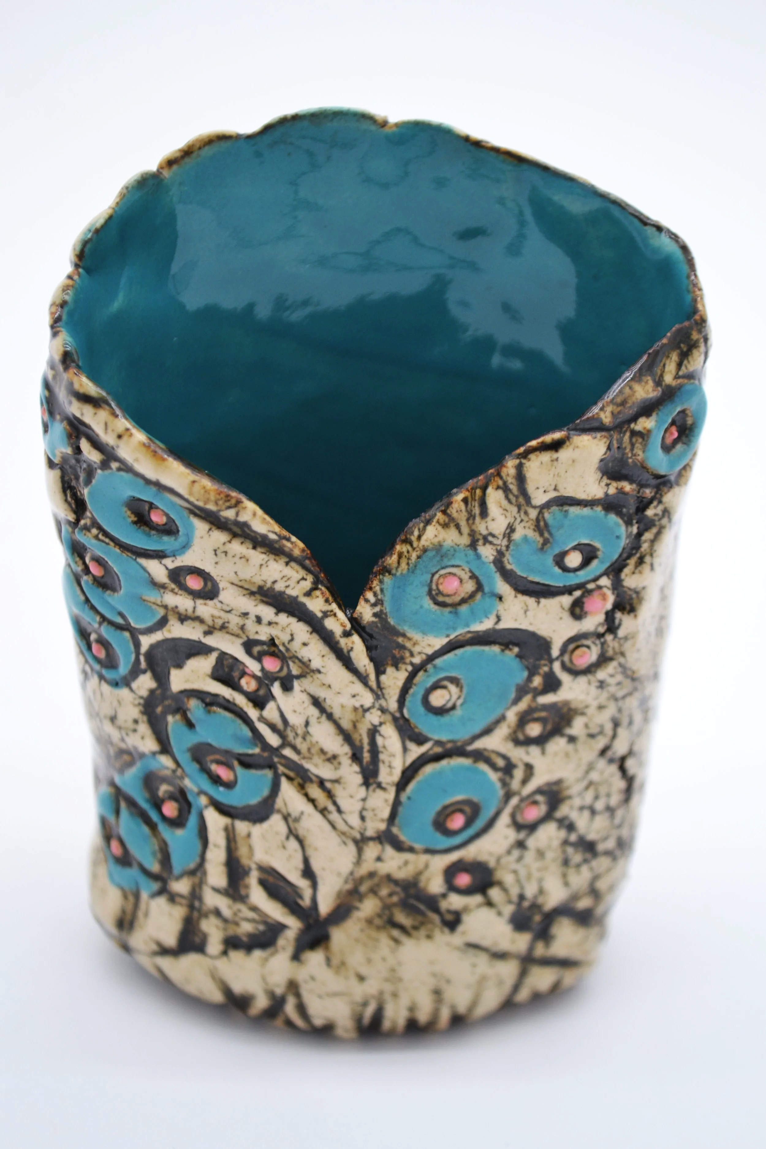 Small Blue Vase with Circles
Cone 6 Stoneware
Electric Kiln Fired