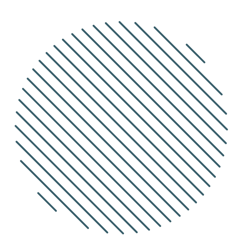 A dark background with a series of diagonal blue lines arranged in a circular pattern.