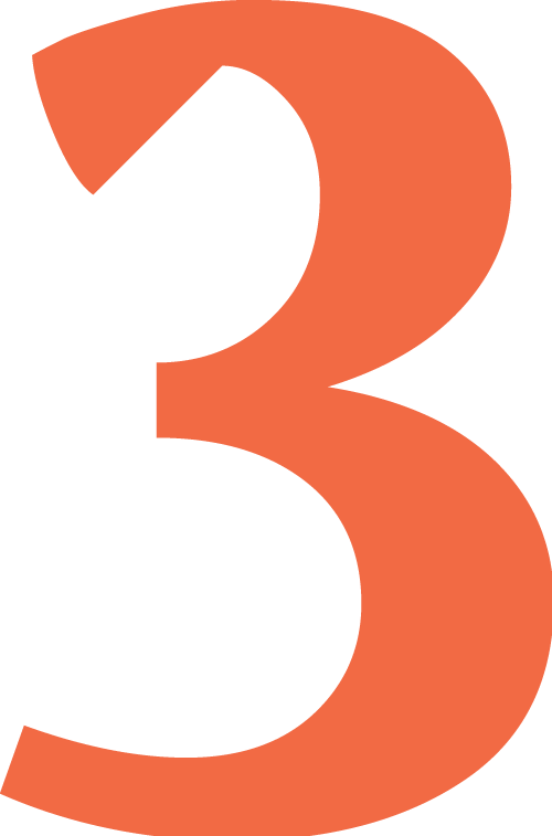 Large orange number three on a black background.