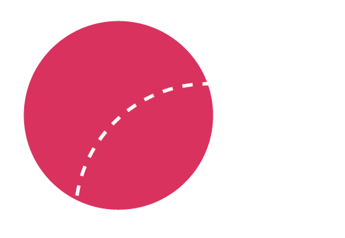 A pink circle overlapping with a dashed white circle on a black background.