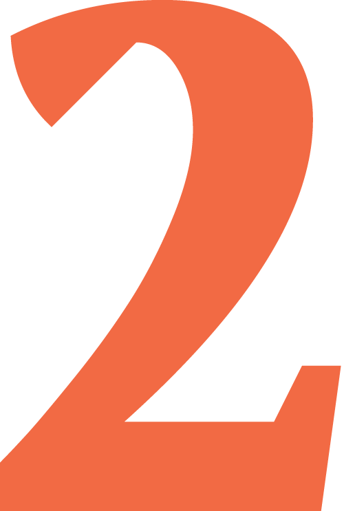 Close-up of a large, orange number two.