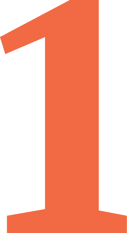 Large orange number one on a black background.