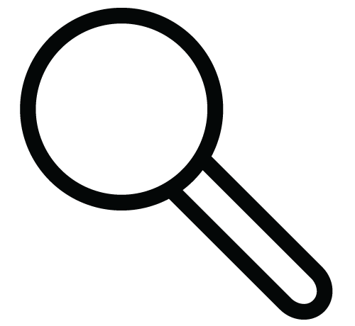 Magnifying glass icon against black background.