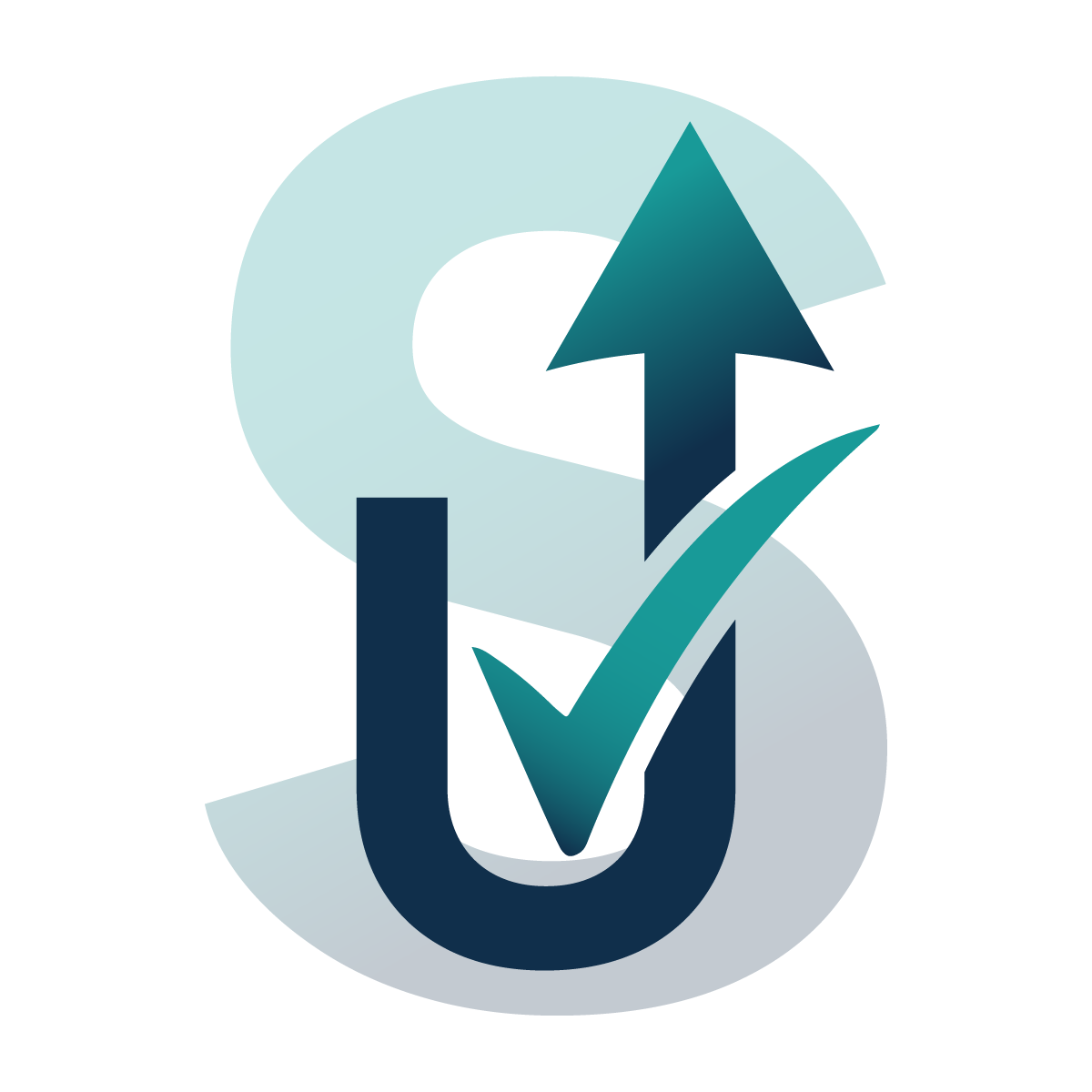 A stylized 3D arrow pointing upward with a checkmark integrated into its design, symbolizing growth or success.