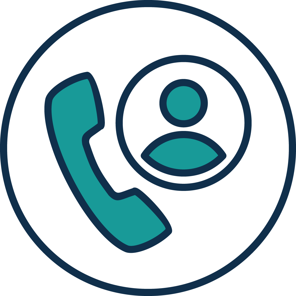 Contact icon with a phone receiver and a person's profile within a circle.