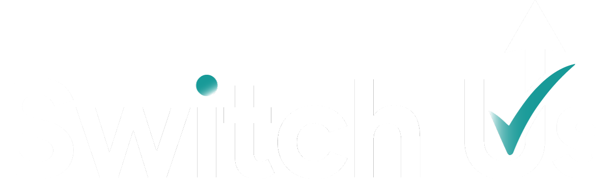 Switch Us logo white text with green checkmark icon