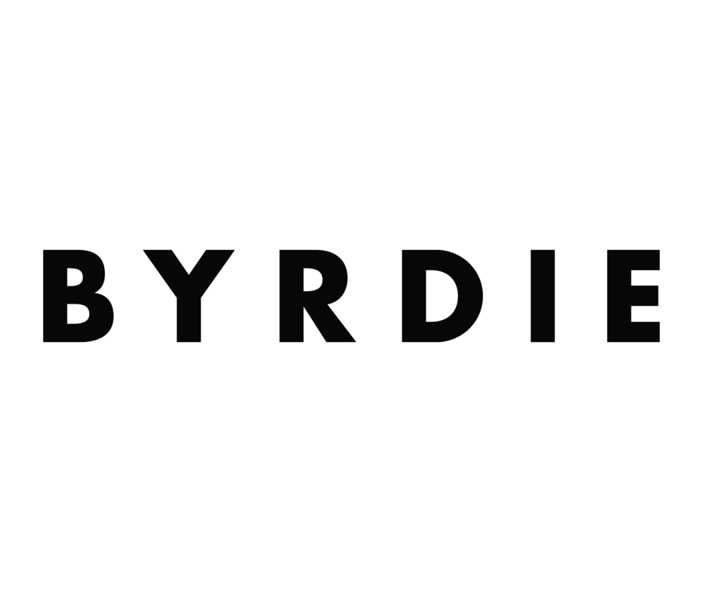 Black logo with a stylized bird figure and the text 'BYRDIE' underneath.