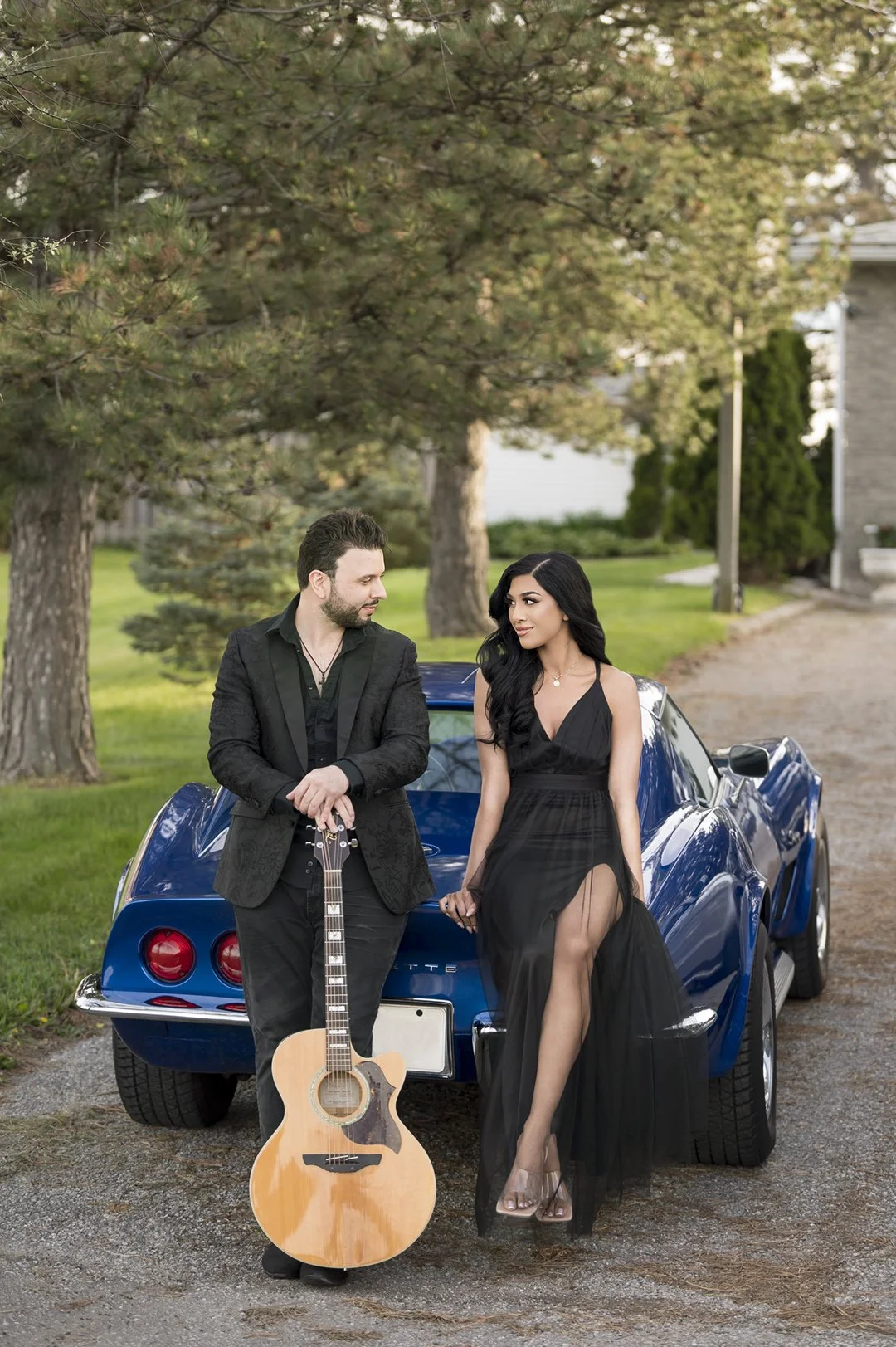 Engagement Session with Guitar and Classic Car