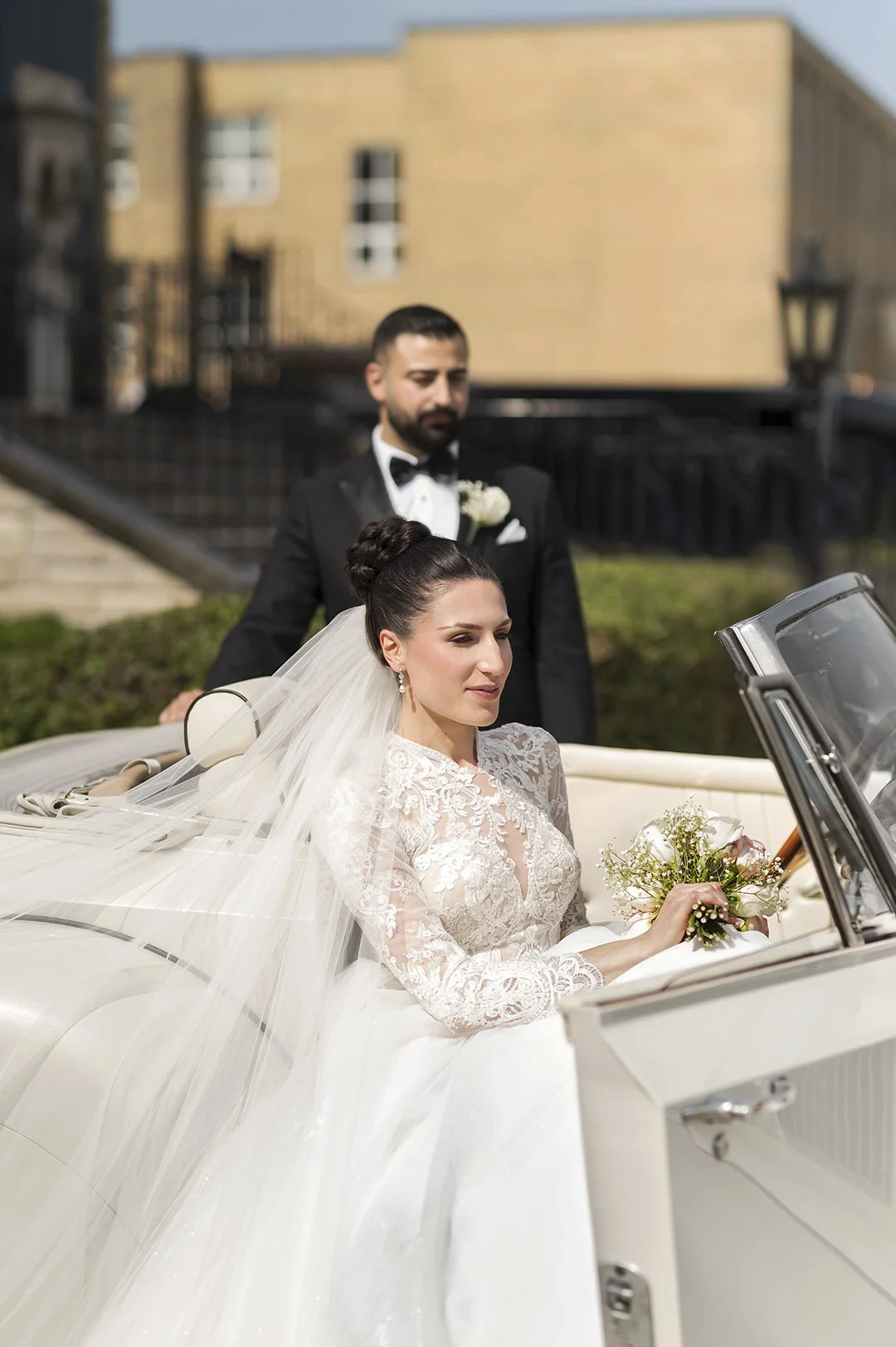 Bride and Groom in a limo