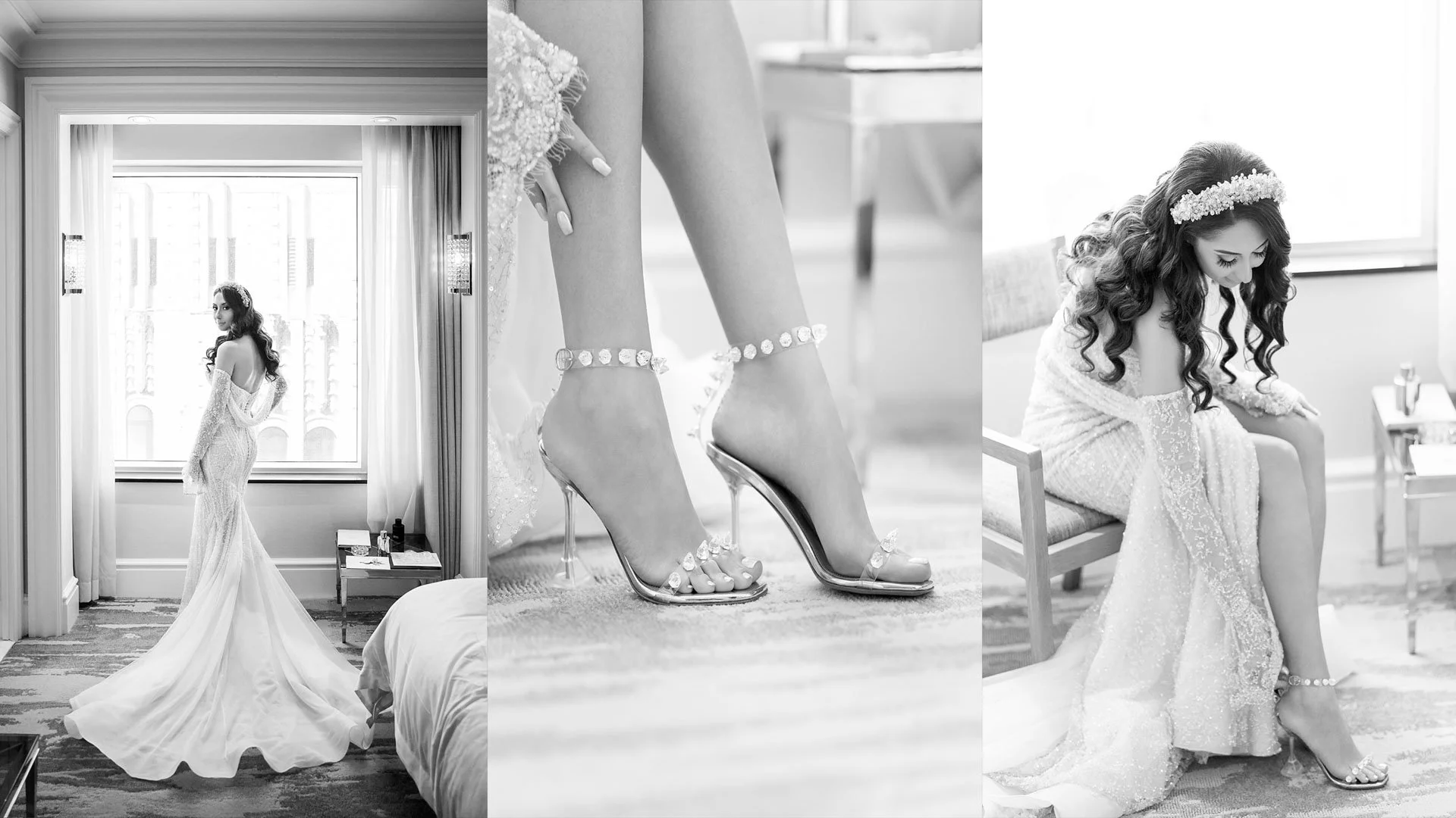 Bride getting ready Black an White photos