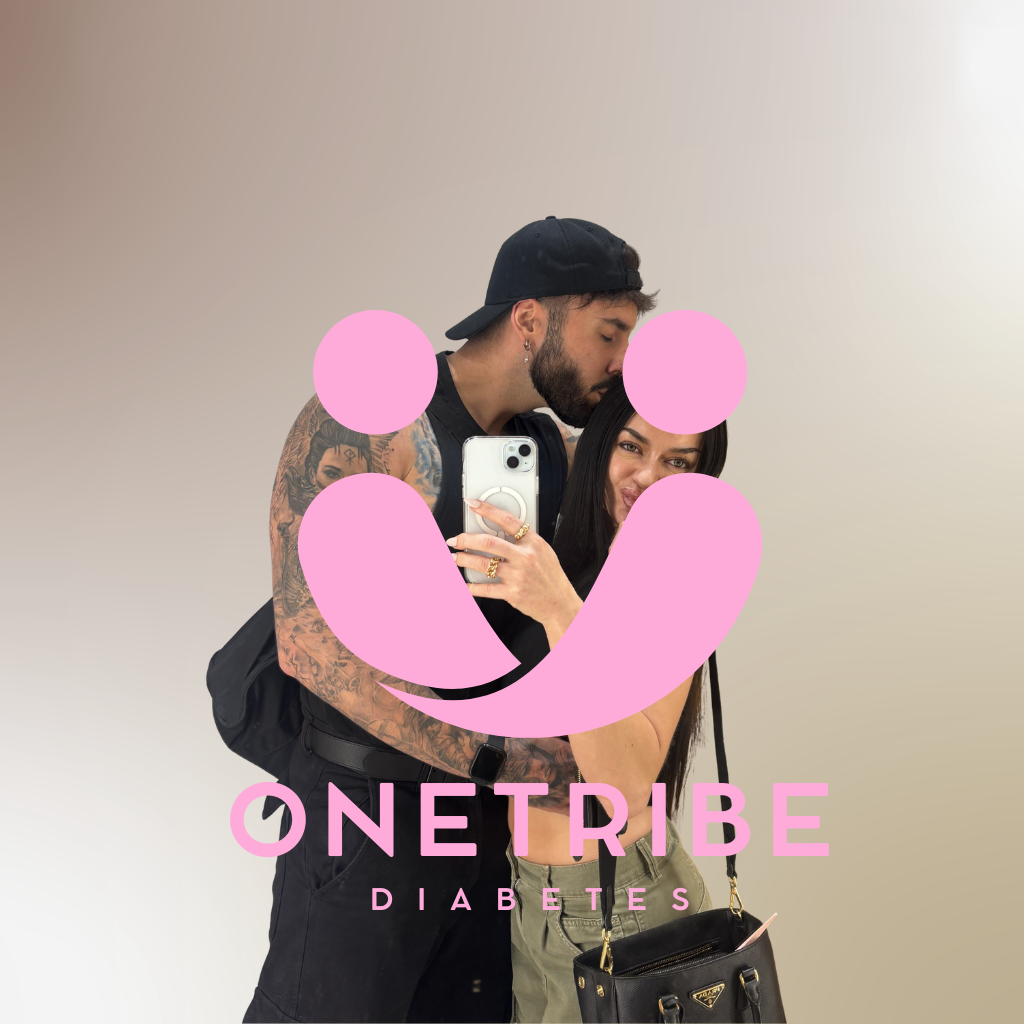 Talia and Joao mirror selfie with ONETRIBE Diabetes logo representing Type 1 diabetes lifestyle, coaching and community identity