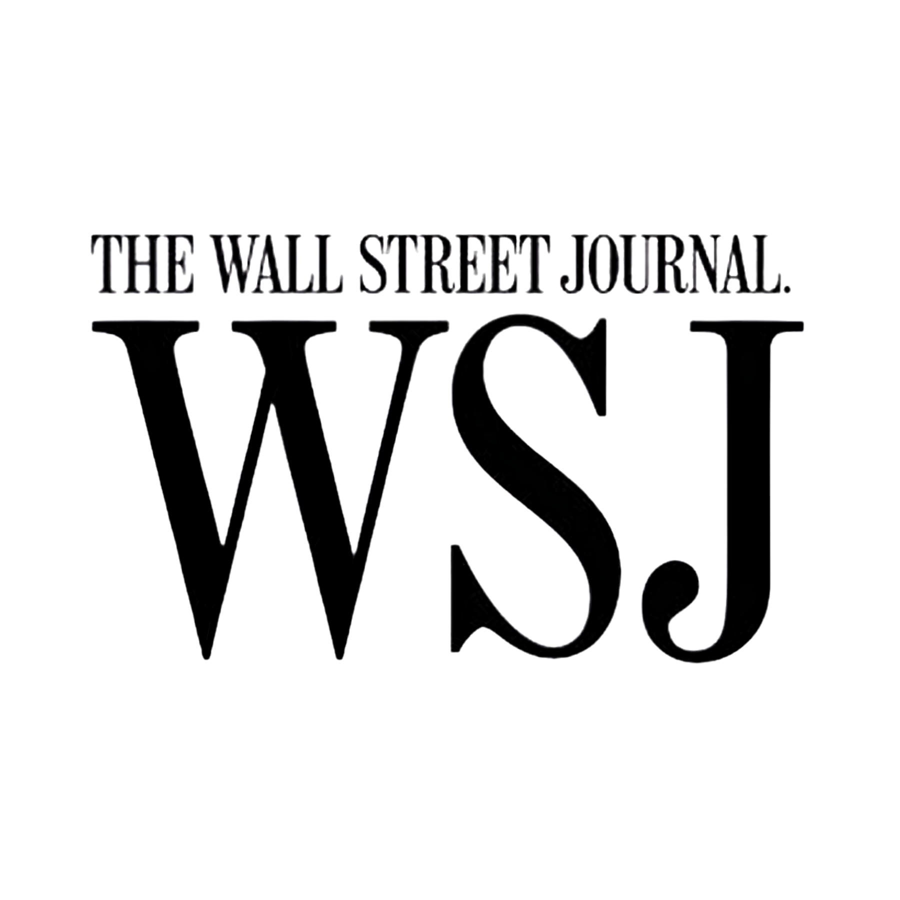 Dark themed logo with text 'The Wall Street Journal' and stylized large letter 'W' in the background.