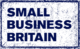 Small Business Britain logo, navy text on a white speckled background
