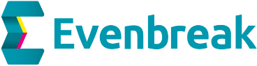 Evenbreak logo in aqua text on a transparent background