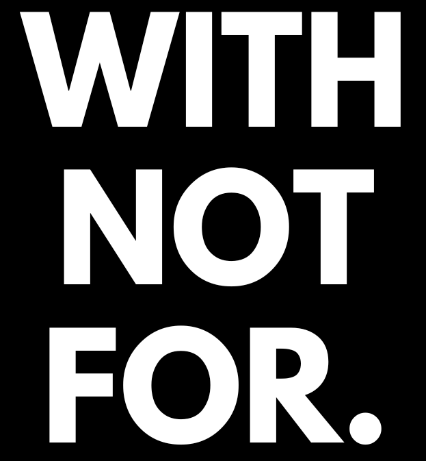 With not for logo, white text on black square