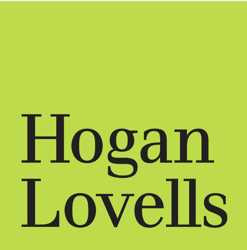 Hogan Lovells logo, black text on green font