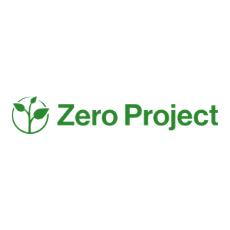 zero project.logo - Green text on a transparent background. Logo is a green shoots of a plant.