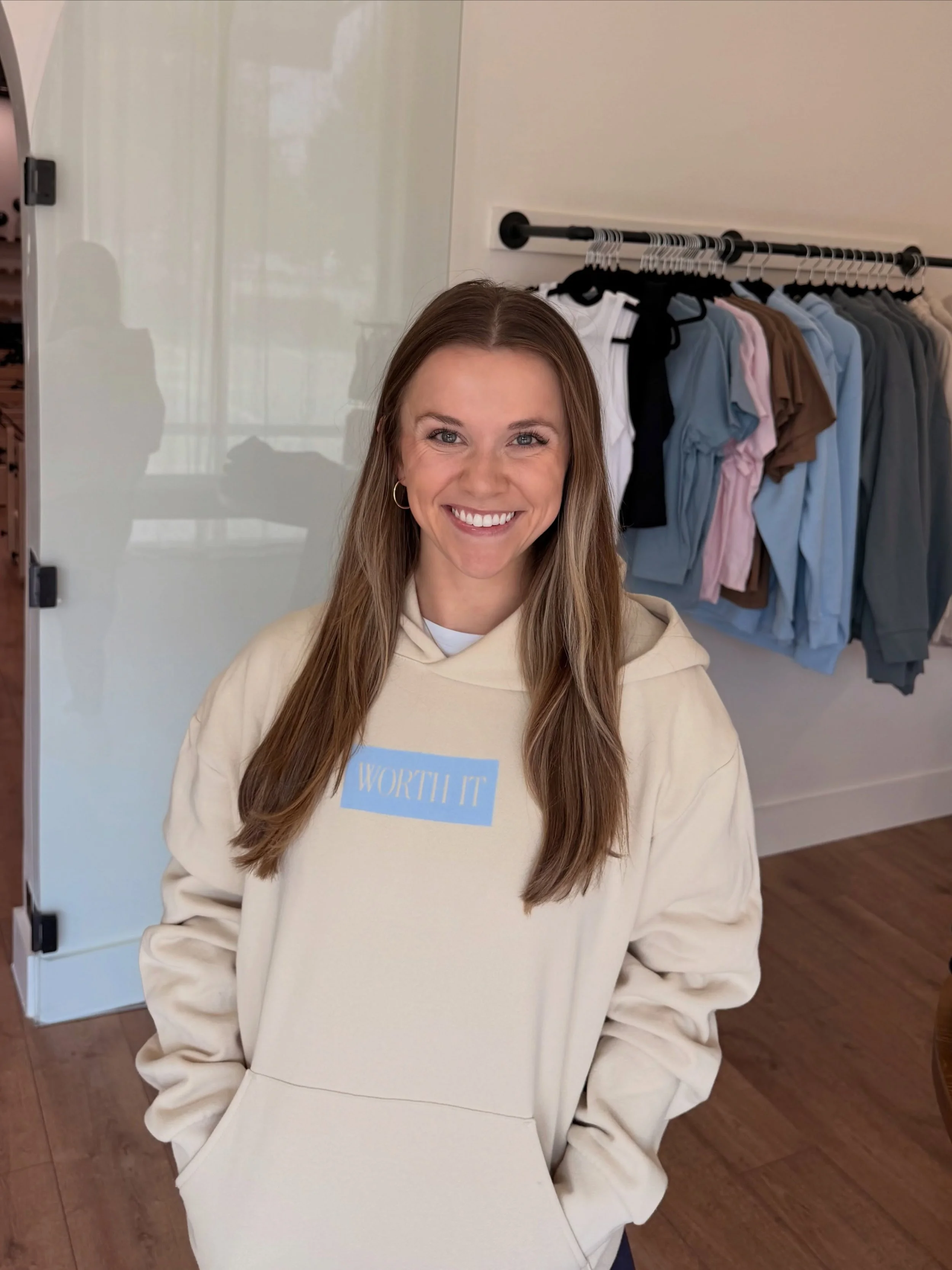 we heard it&rsquo;s going to get chilly this weekend (🥳🥳🥳) so sharing one of our favorite hoodies!!! grab yours in studio&hellip; because &ldquo;what&rsquo;s the best that could happen?&rdquo; 🤍