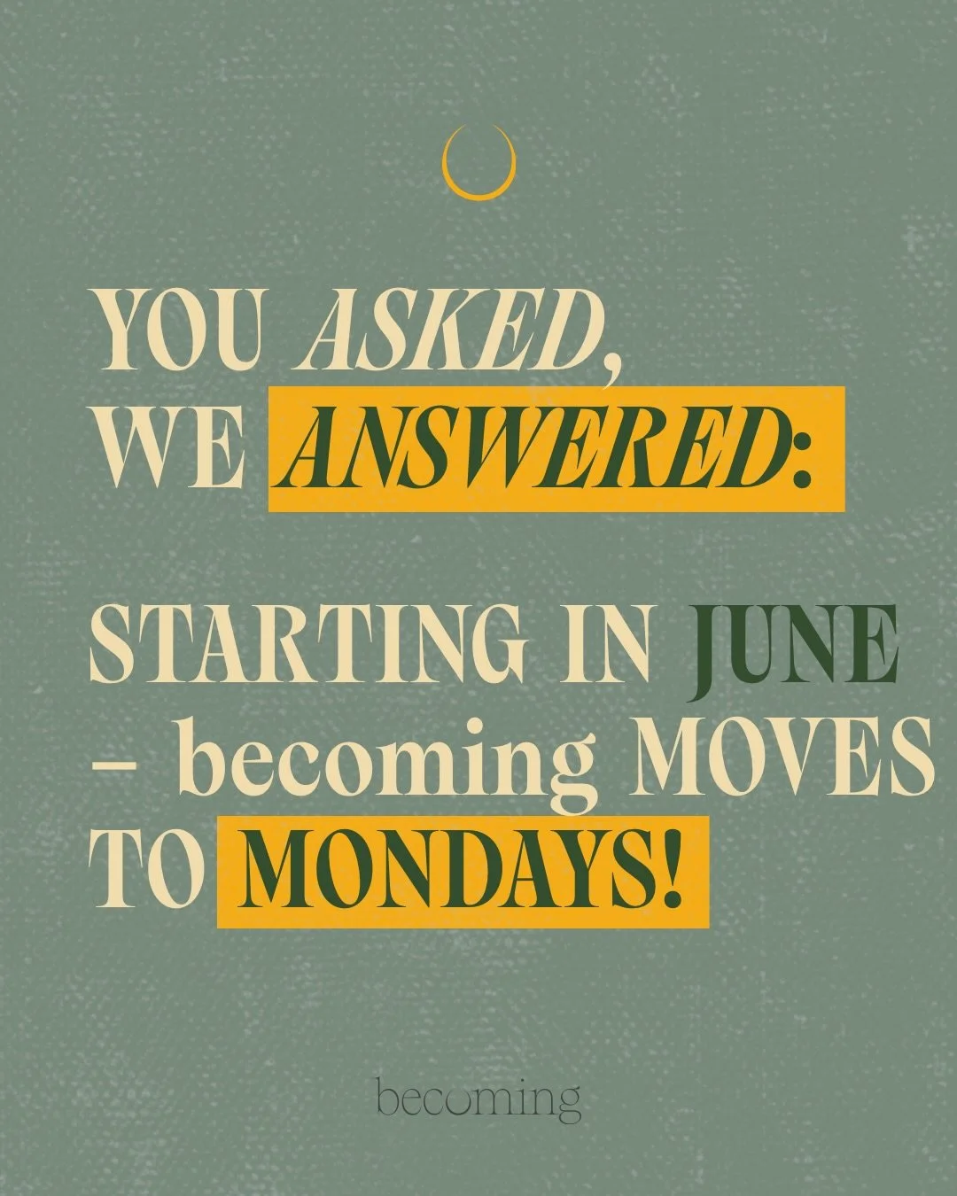 📆 Mondays are officially a little less manic: @becoming_collective_ will now meet LIVE on Monday nights instead of Sundays &mdash; starting Monday June 8th. 

👉🏼 We are firm believers that consistency is the KEY to personal transformation. And whi