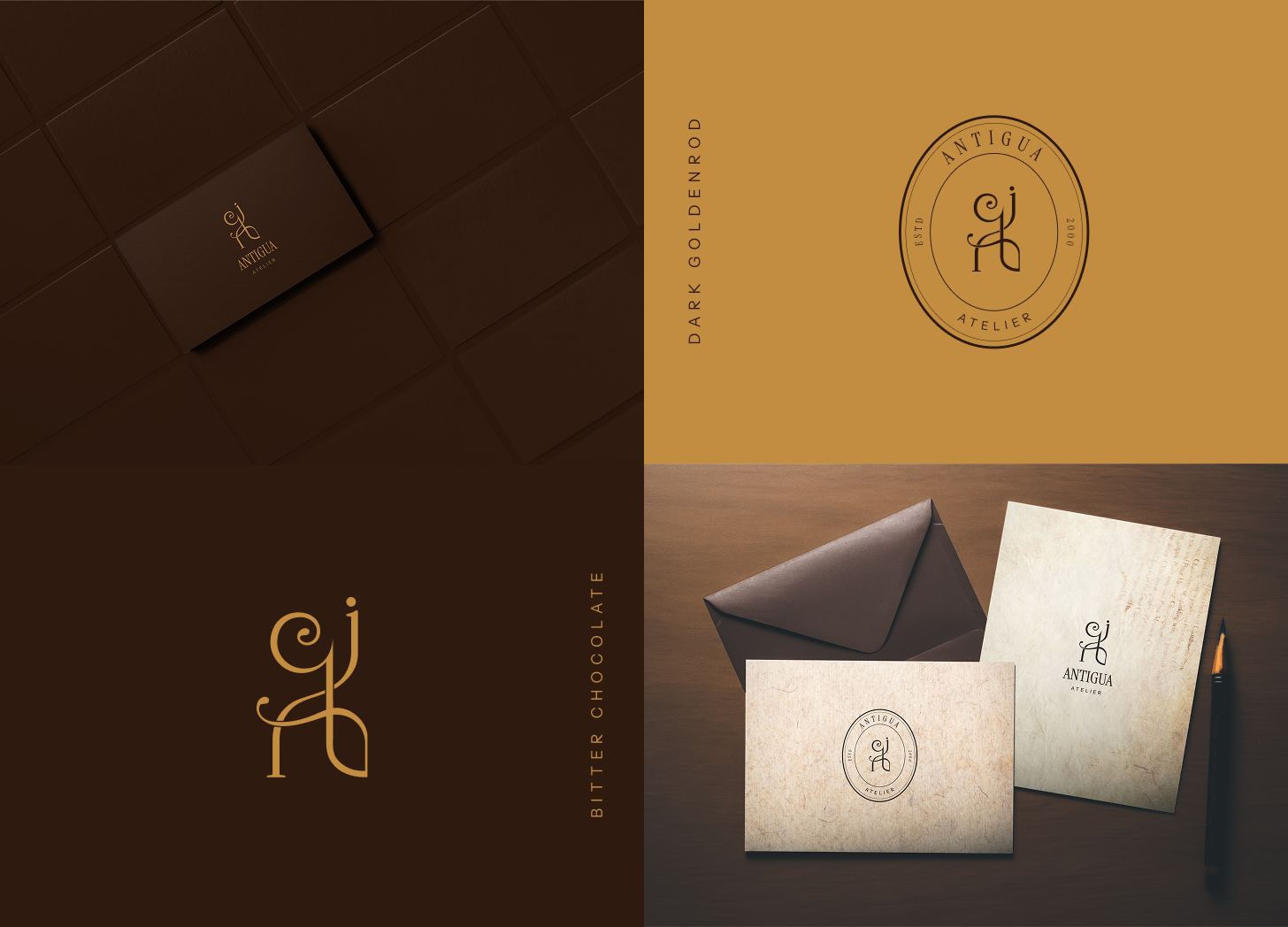 Calligraphic light language logo Antigua — luxury spiritual branding for writers artists ateliers and independent businesses