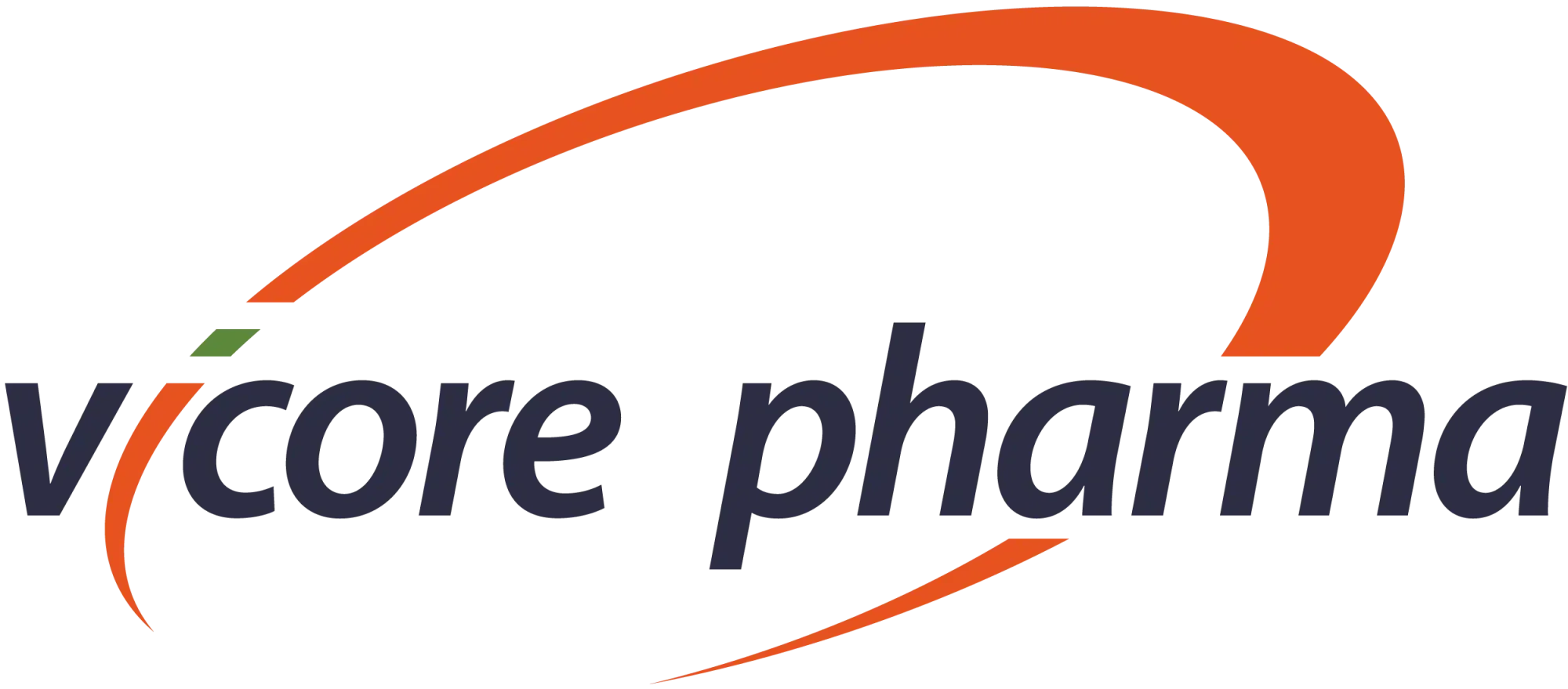 VCare Pharma logo with orange and green swoosh design and navy blue text