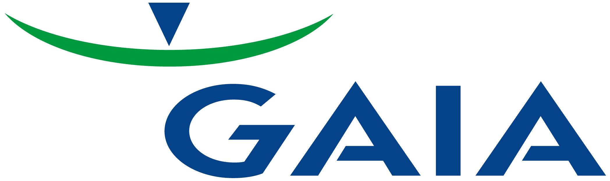 Logo of GAIA with a stylized green swoosh and a blue triangle above the letter G.