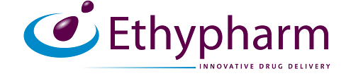 Ethypharm logo with purple drug capsule and blue swoosh, and the tagline 'Innovative Drug Delivery'