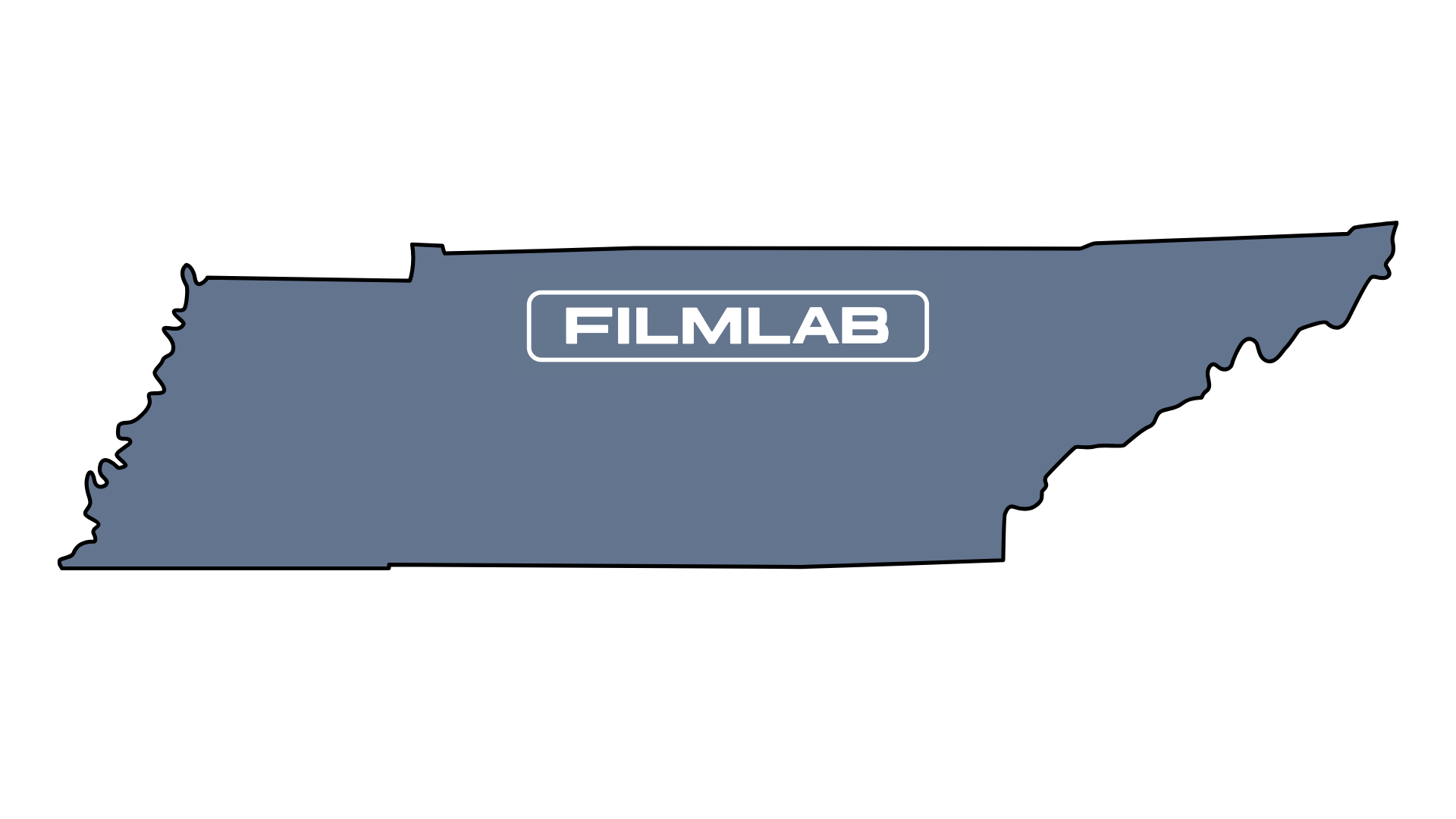 Outline of the state of Arkansas with the words 'FILMLAB' inside the state.