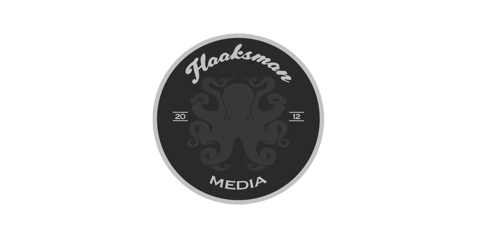 A black and gray circular logo for Hawksman Media, featuring an octopus graphic and the text 'Hawksman Media' with the year 2012.
