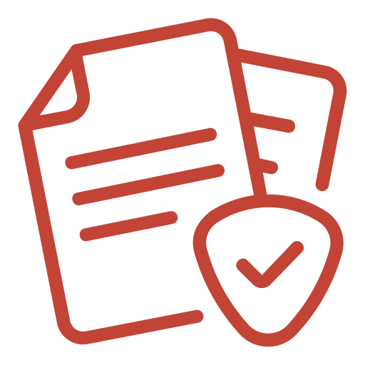 Illustration of two documents with a shield icon showing a checkmark, symbolizing security or verification.