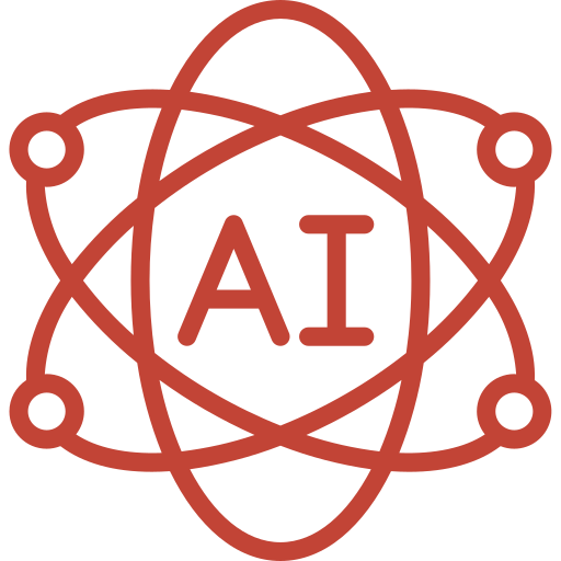 Icon of an atom with the letters AI in the center.