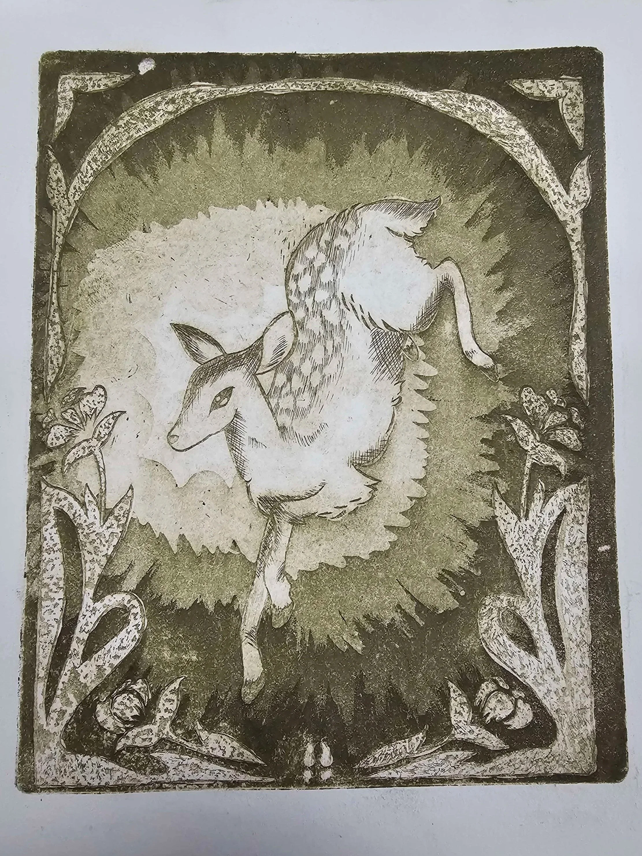 "The Jumping Fawn" Copperplate Etching and Aquatint