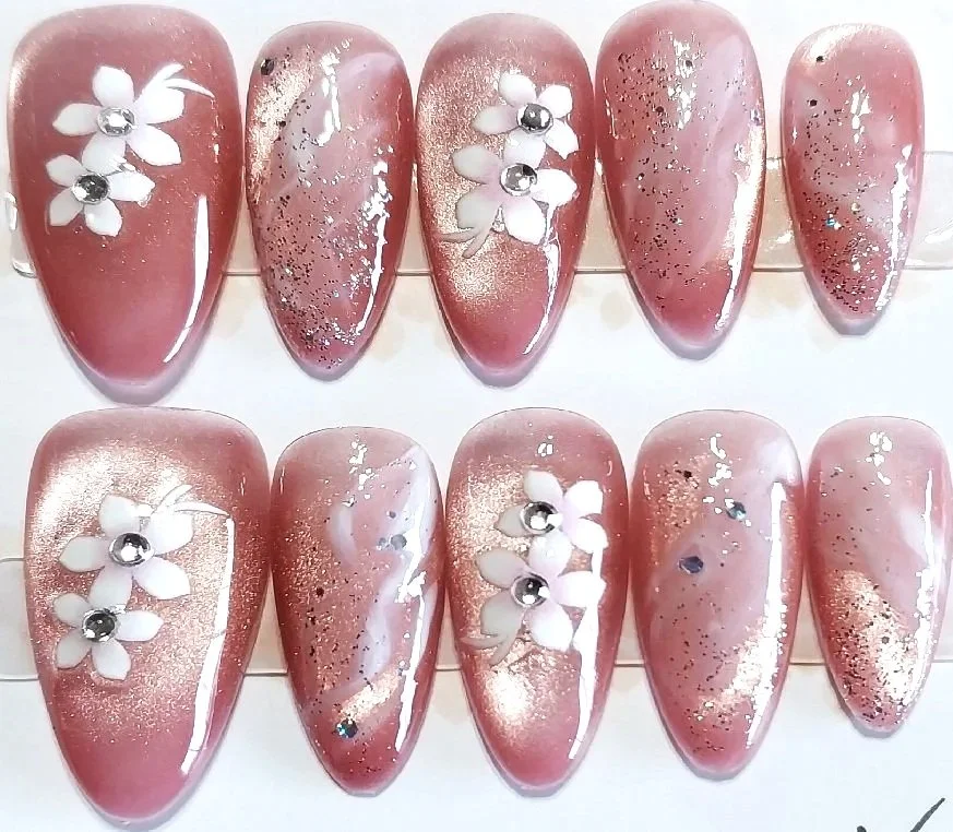 CC-655M  Pink Cat Eye with white floral flowers
