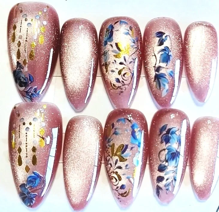 CC-657  Pink Cat Eye with Blue Florals