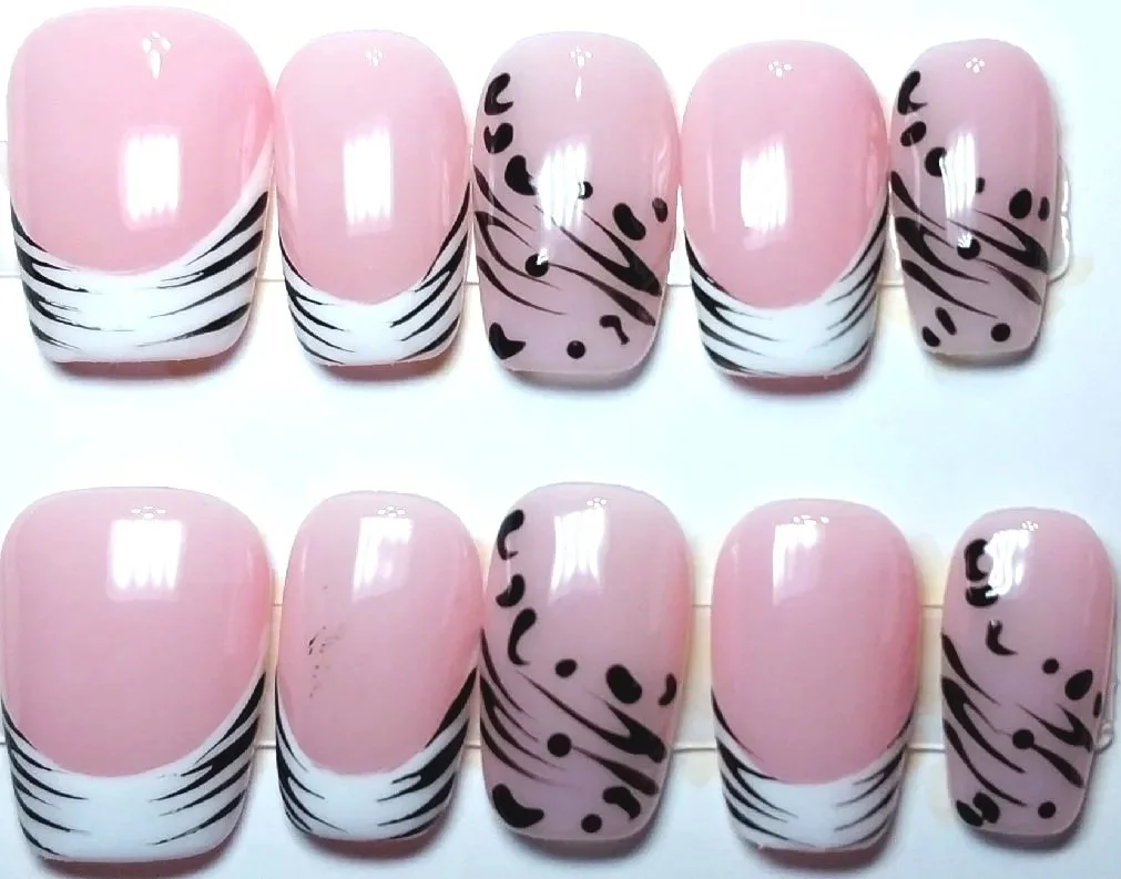CC-734  Pink with White French Tips Nail Set