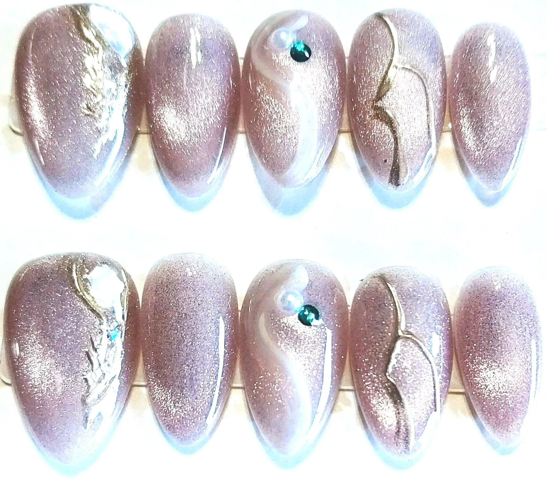 TMS-2214M  Pink Marble Cat Eye Nails