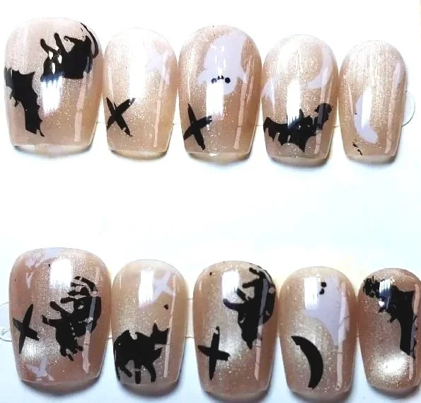 CC-804L  Beige Cat Eye Halloween Nails
