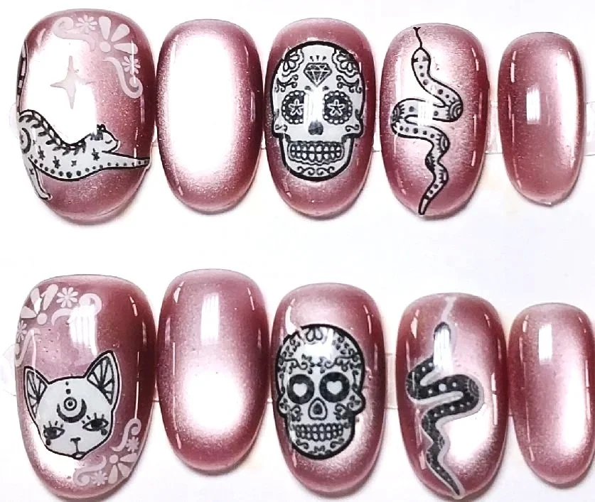 CC-844M  Dusty Rose Cat Eye with glowing sugar skulls