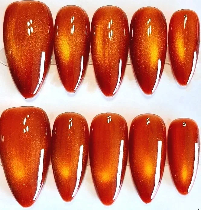 TMS-2184  Golden Orange Cat Eye Nails