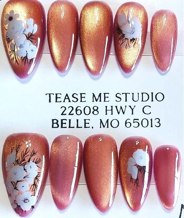 TMS-2406M  Dark Peach Cat Eye Nail Set