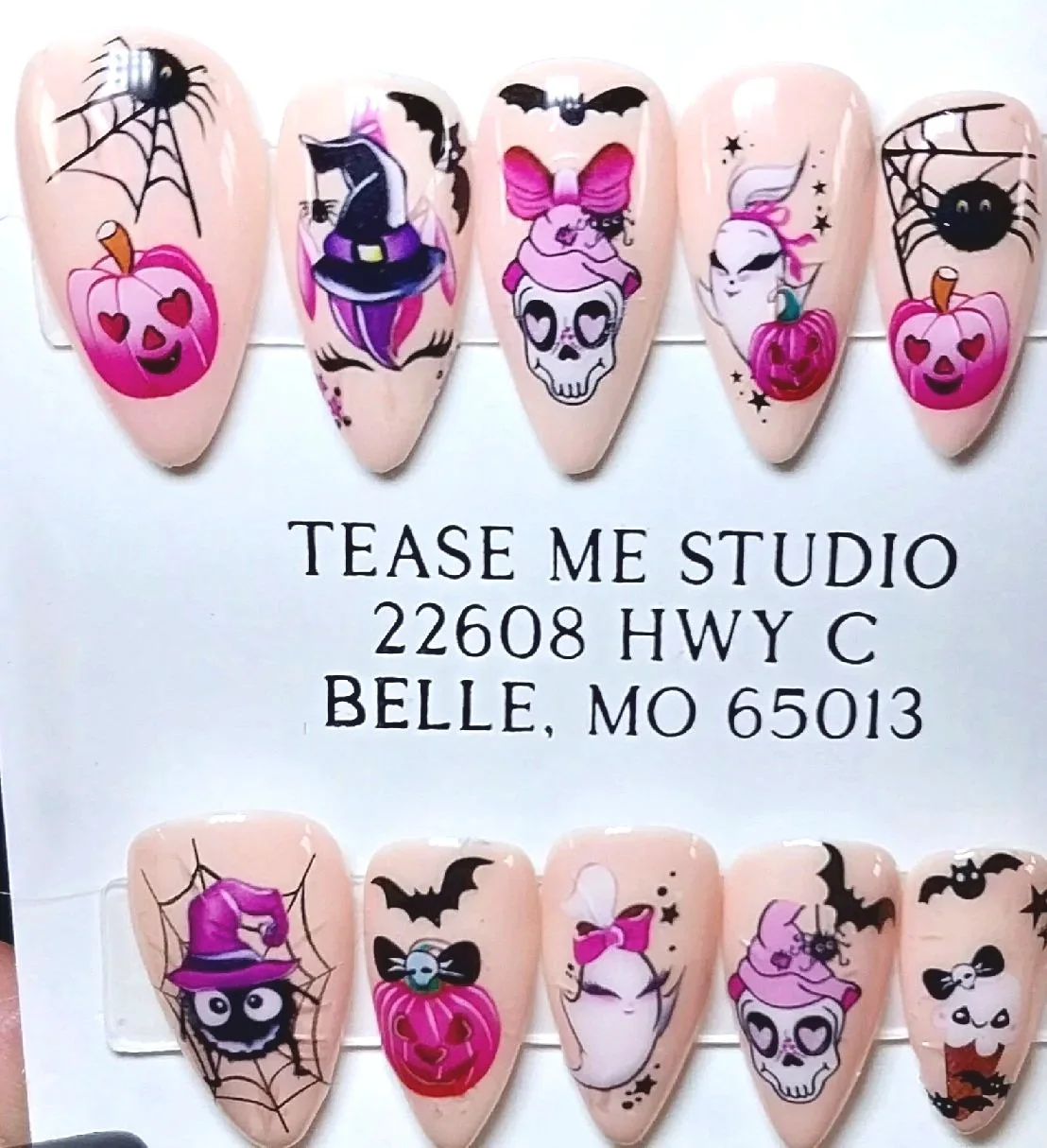 CC=221M  Pink Pumpkin Halloween Nails