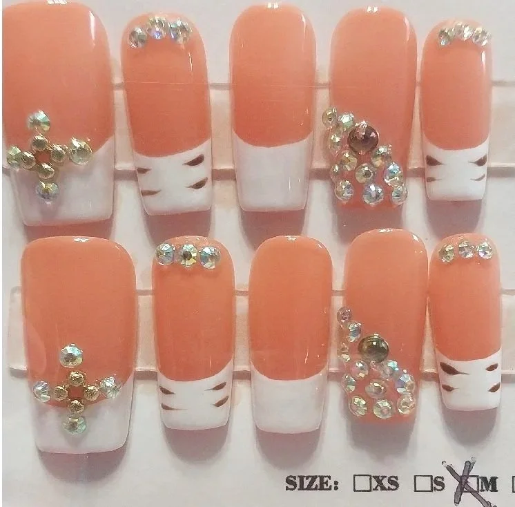 N-00013 White French Tips with gems