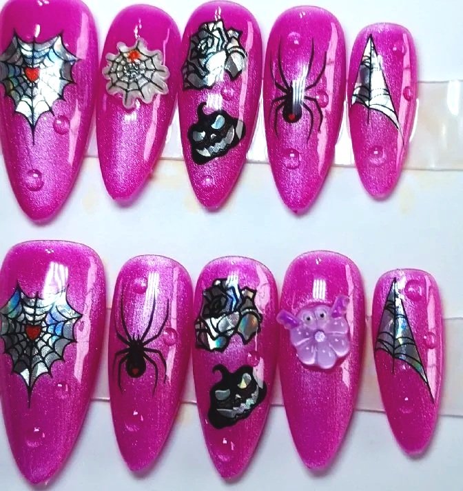 CC-896S  Pink Cat Eye Halloween Nails