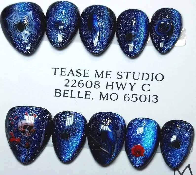 TMS-2147M  Blue Cat Eye Halloween Nails