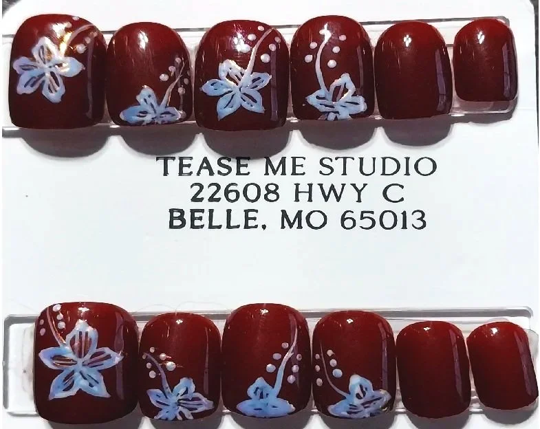 TMS- 2076  Maroon Hibiscus 6 nail