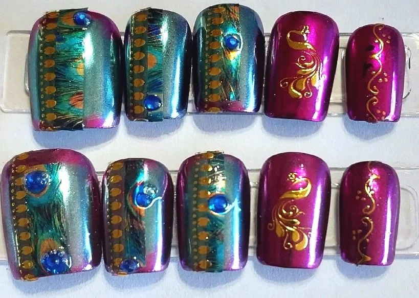 Multi-colored Peacock Nails