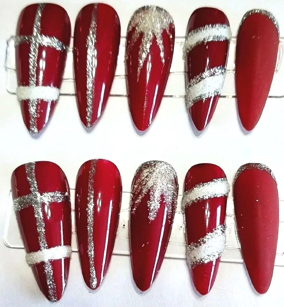 TMS- 2086  Burgundy Snow Nail Set