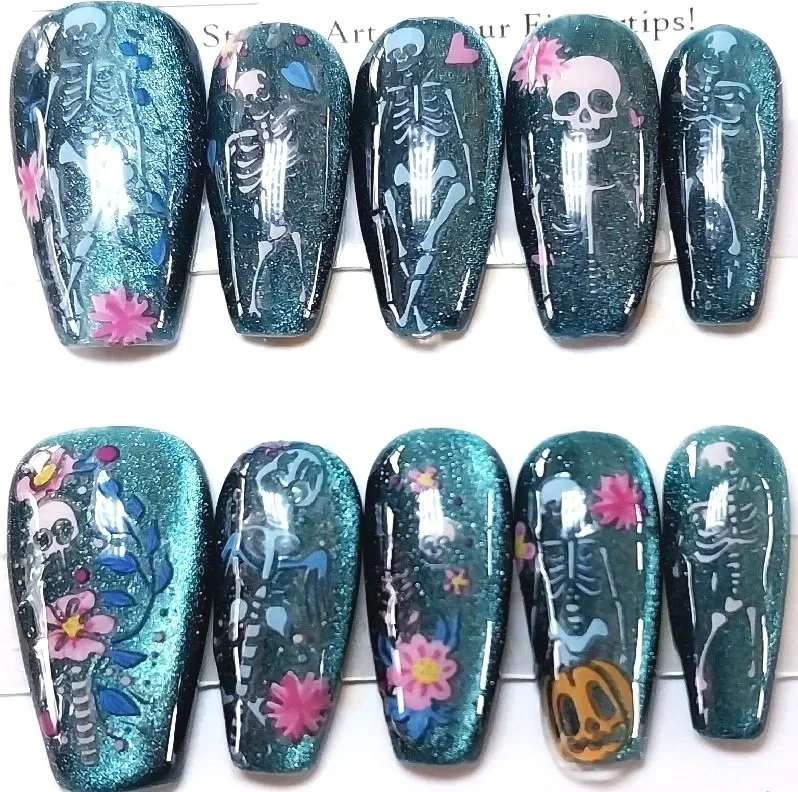 CC-214M Blue Cat eye skeleton nails